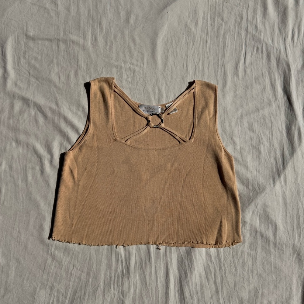 Beige Tank Top with Metail Ring Detail